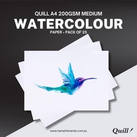 Quill A4 Watercolour Paper, Medium 200gsm, White, Pack of 25