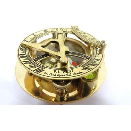 Nautical Replica Hub Fascinating Solid Brass Sundial Clock with Inset Compass & Engraved Vane. 3 Inches