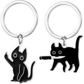 Infxyfy 2 Pcs Cute Cat Keychain Cute Funny Gifts for Women Men Cute Keychain Friendship Gift Black Cat Cool Stuff