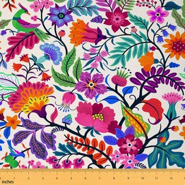 Floral Upholstery Fabric by The Yard, Bright Colorful Flowers Reupholstery Fabric for Chairs, Vintage Exotic Tropical Leaves Decorative Fabric for Outdoor and Home DIY Projects, 3 Yards, Purple Red