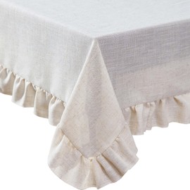 Laura Ashley Dothan Luxury Linen Blend Ruffled Tablecloth for Formal Dining, Holiday, Wedding or Party, 60" x 84", Taupe