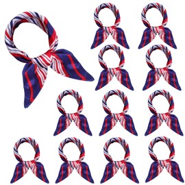 Fumwase 12PCS Women Square Scarf Scarves Silk Nautical Sailor Neck Scarf Head Hair Wraps for Ladies 18.9 x 18.9 Inches (12, white red blue)