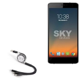 BoxWave Cable Compatible with Sky Devices Sky Black - AllCharge miniSync, Retractable, Portable USB Cable - Jet Black