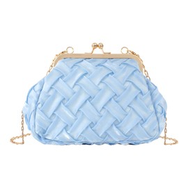 Women Elegance Woven Clutch Purse Kiss Lock Evening Handbag Wedding Party Chain Crossbody Bag