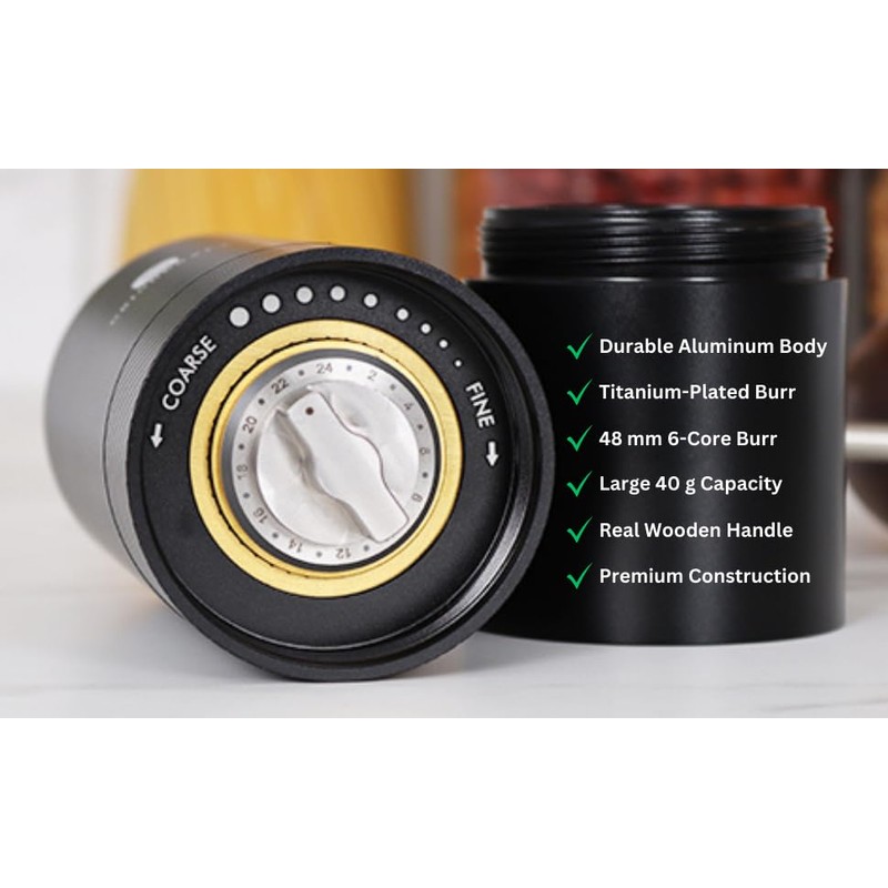 Premium Manual Coffee Grinder with Titanium-Plated Stainless Steel Burr Grinder