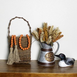 58in Wood Bead Garland with Tassels,Farmhouse Beads Rustic Country Decor Prayer Boho Beads Wall Hanging Decoration (Orange)