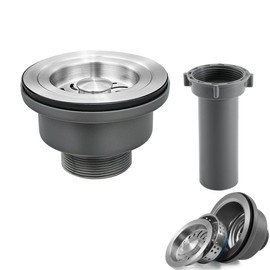 QruiLanTu 3-1/2'' ﻿Kitchen Sink Drain Kit Sink Drain Basket Sink Drain Assembly 304 Stainless Steel Sink Strainer Basket Stopper for Home Standard Kitchen Sinks （1 1/2" Tailpiece）