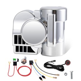 BANHAO Train Horn for Motorcycle with Button Car Horn 12V 150dB Super Loud Air Horns for Truck Train Sound Kit for Motorbike SUV Truck Boat Pickup vehicles (12V,Silver)