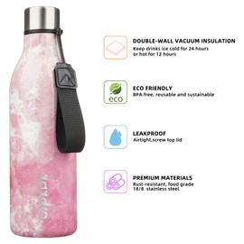 BJPKPK Insulated Water Bottles, 25 oz Stainless Steel Metal Water Bottle with Strap, BPA Free Leak Proof Thermos, Mugs, Flasks, Reusable Water Bottle for Sports & Travel, Blossom