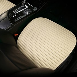 Car Seat Cover Cushion Pad, 2 Pcs Linen Bottom Seat Cover Breathable Warm in Winter and Cool in Summer Universal Front Seat Covers Anti-Slip Bottom Seat Protector Fit 98% Vehicles (Beige, Front Seat)