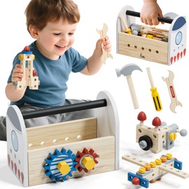 Wooden Montessori Tool Set for Kids, Educational STEM Toy, Pretend Play Tool Box