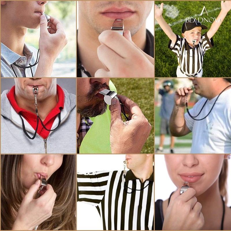 BEADNOVA Stainless Steel Whistles with Lanyard Lifeguard Whistle Referee Whistle