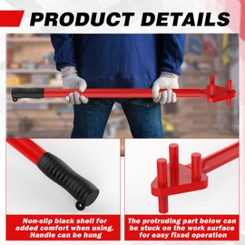 Manual Rebar Bender for 5/8" Bars - Hand Operated Metal Bending Tool with Reverse Head, Ideal for Flat Steel and Steel Rods, Red