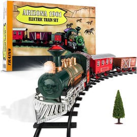 Christmas Train Set for Under Tree with Lights and Sounds, Express Train Set for Boys with Large Tracks & 5 Train Cars for Kids