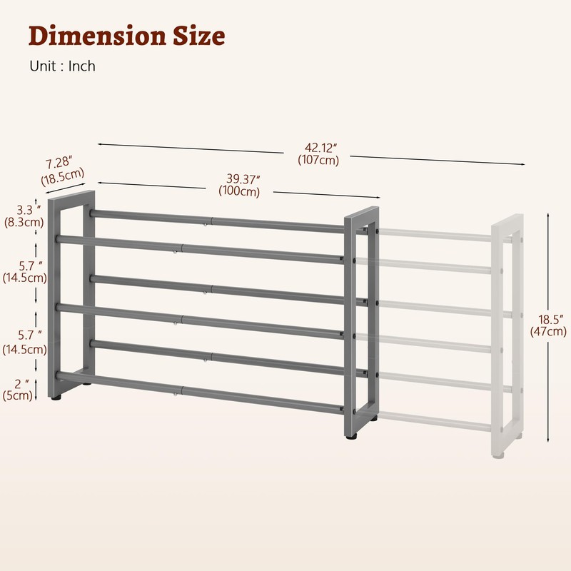 FAVOOSTY 3 Tier Shoe Rack Metal Extendable Grey Adjustable Space