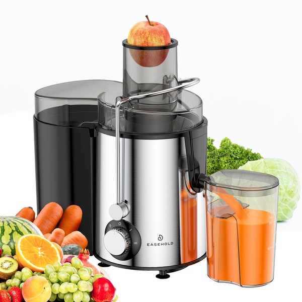 EASEHOLD Juicer Machine, Centrifugal Juicer Extractor with Wide Mouth Large 2.5”Feed Chute for Whole Fruit and Veg, 600W Motor, Juice Maker with 4 Speeds, BPA Free, Easy to Clean, Stainless Steel