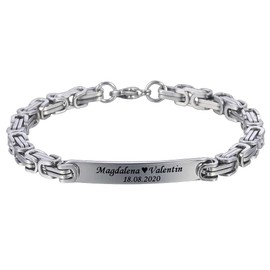 aplusashop ID Stainless Steel Byzantine Bracelet with Engraving as Desired Partner Bracelet in 3 Designs with Box, Stainless Steel, without stone