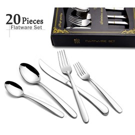 20-Piece Heavy Duty Silverware Set, HaWare Stainless Steel Solid Flatware Cutlery for 4, Modern & Elegant Design for Home/Restaurant/Wedding, Mirror Polished and Dishwasher Safe