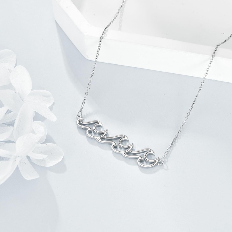 VONALA Wave Necklace for Women 925 Sterling Silver Wave Ocean