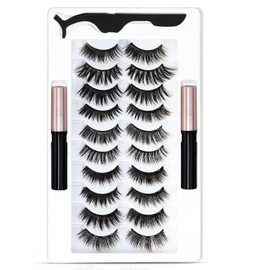 AHET Magnetic Eyelashes Kit, 10 Pairs Reusable Magnetic Lashes, False Eyelashes Natural Looking with Tweezers & 2 Tubes of Magnetic Eyeliners, No Glue Needed, Easy to Wear