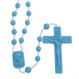 Bulk Plastic Rosary Beads Pack of 100 - Blue Plastic Rosaries Made in Italy - Each Rosary Individually Packed in a Bag - for Church and Religious Events, Italian Made, Wholesale Bulk Catholic Gifts