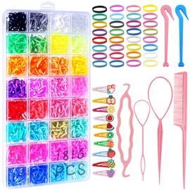 1800 Piezas Gomitas para el Pelo, Coleteros Pelo Niña Gomas del Pelo Colores Accesorios para el Pelo con 10 Pinzas Pelo Niña + 6 Ayuda para Trenzar el Pelo + 1 Caja de Almacenamiento (32 Colores)