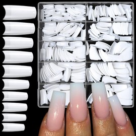 Lifextol 500PCS Long Gel X Nail Tips Square Press on Nails White Acrylic Nail Tips Square Fake Nails, 12 Sizes XL Half Cover Soft Gel Nails Tips Kit for False Nails Extension Artificial Fingernails
