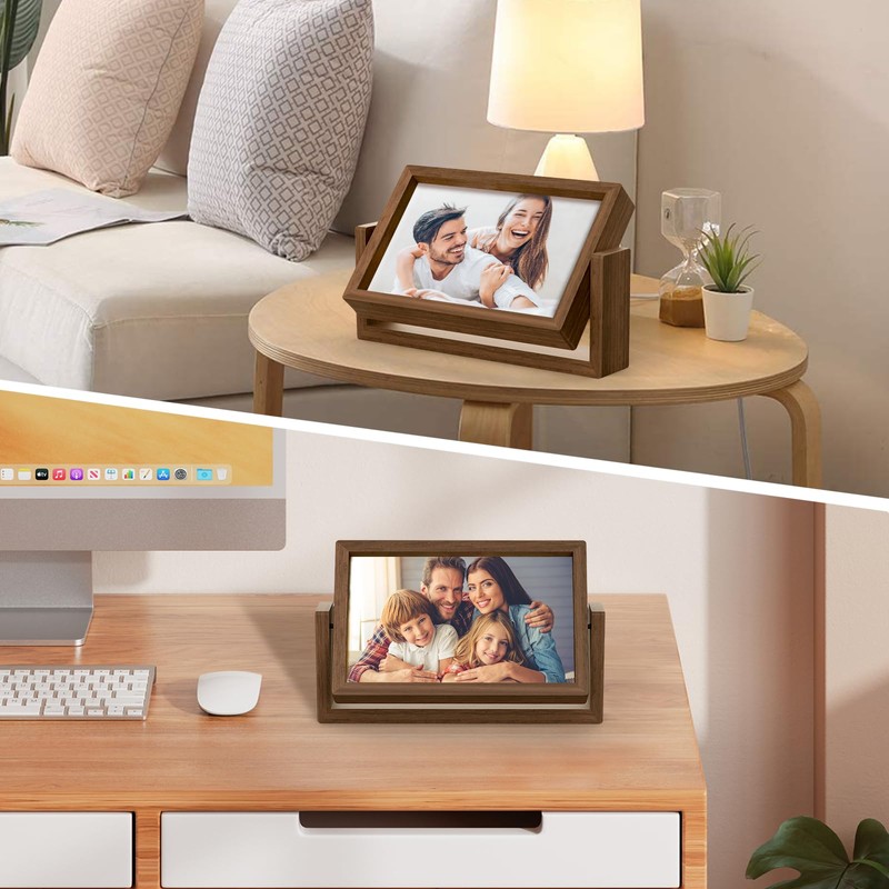 Mixoo 4x6 Picture Frame Rotating Photo Frame, Wooden Picture Frames