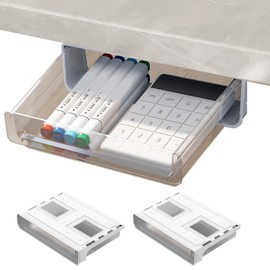 Riadyet 2-Pack,9" x 8.6" x 2.3" Under Desk Drawers – Large Hidden Slide-Out Storage Trays for Office or Home, Stick-On Pencil & Accessory Organizer (White)