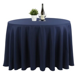 Waysle Navy Blue 132 Inch Round Tablecloth, Washable Polyester Table Cover, for Wedding, Restaurant, Party & More