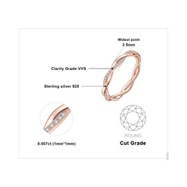 JewelryPalace Love Rope Infinity Moissanite Wedding Band for Women, Twisted 14K Rose Gold 925 Sterling Silver Promise Ring for Her, Wave Simulated Diamond Anniversary Stackable Rings VVS D-F P