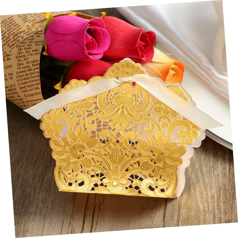 WHAMVOX 50pcs Wedding Favor Boxes Hollow Craft Paper Candy Boxes