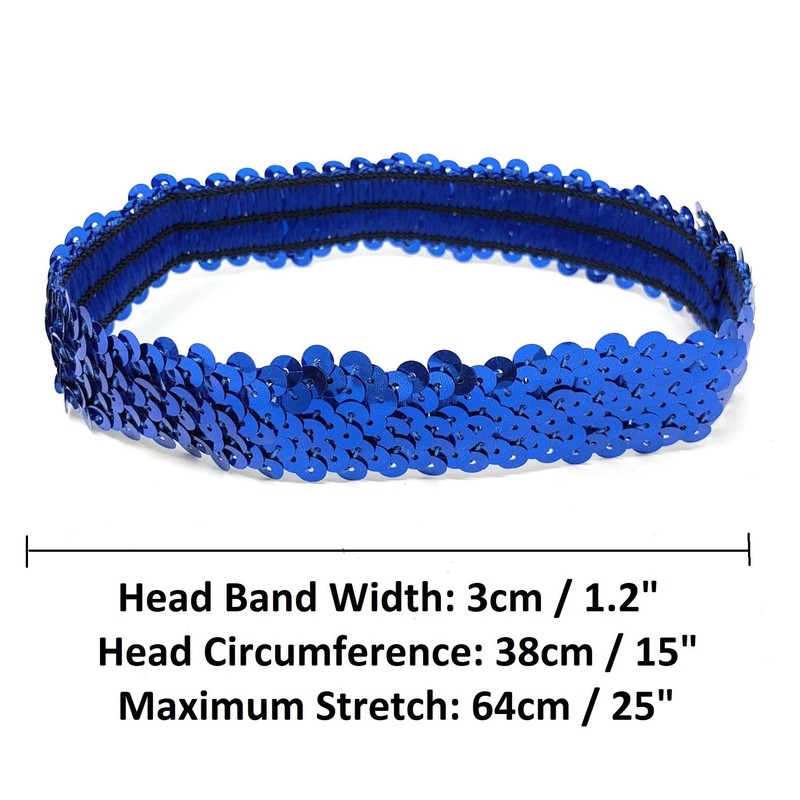 Blue Womens Sequin Polyester Fancy Dress Headband 38 x 3cm