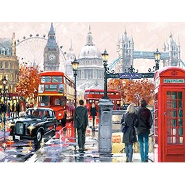 CRAFTiDA Paint by Numbers for Adults Paint by Number Kits Painting by Numbers Acrylic Oil Painting Kit 16x20 inch Pre-Printed Canvas (London Collage)