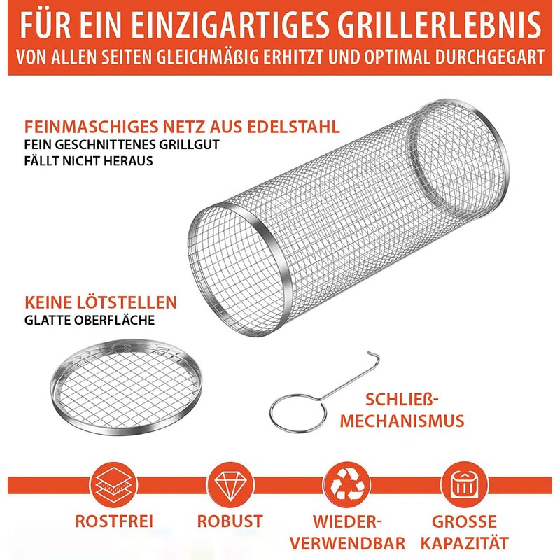 Rosenstein & Söhne Grill basket cylinder: set of 2 stainless