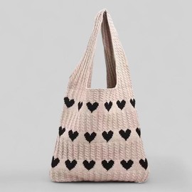 Crochet Tote Bag Heart Tote Cutecore Key Chain Cute Tote Bag Y2K Accessories Shoulder Bag Heart Bag Hobo Bag Y2k Knit - Color: Blue