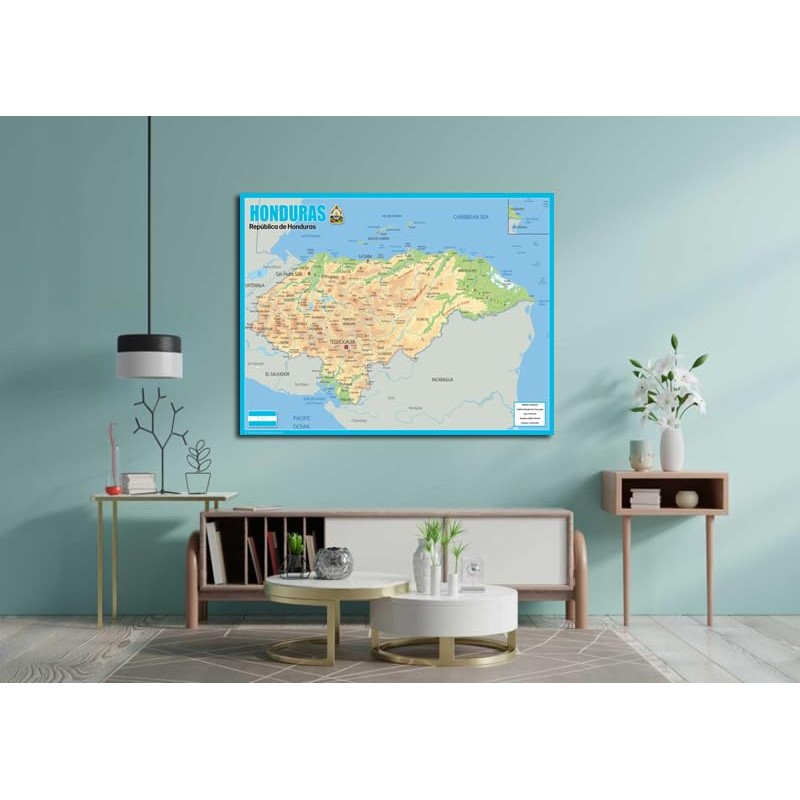 Honduras Physical Map - 23.3 x 16.5 Inches - Paper