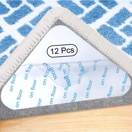 Adispotg 12 Pcs Rug Gripper, Double Sided Anti-Slip and Reusable Rug Carpet Grippers for Wooden and Hard Floors, Washable Rug Pads or Carpet Stickers for all Types and Sizes of Rugs