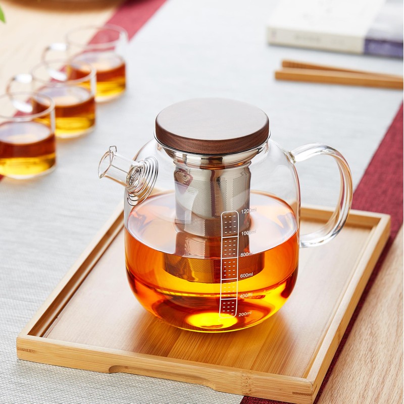 DOPUDO Glass Teapot With Stainless Steel Infuser 1200ml, Glass Tea
