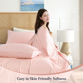 Queen Sheet Set 4 Piece, Soft Breathable Cooling Microfiber Bed Sheets with Extra Deep Pocket 16'', Easy Care Wrinkle Free Luxury Hotel Bedding, Oeko-Tex Certified Bedsheet, Pink