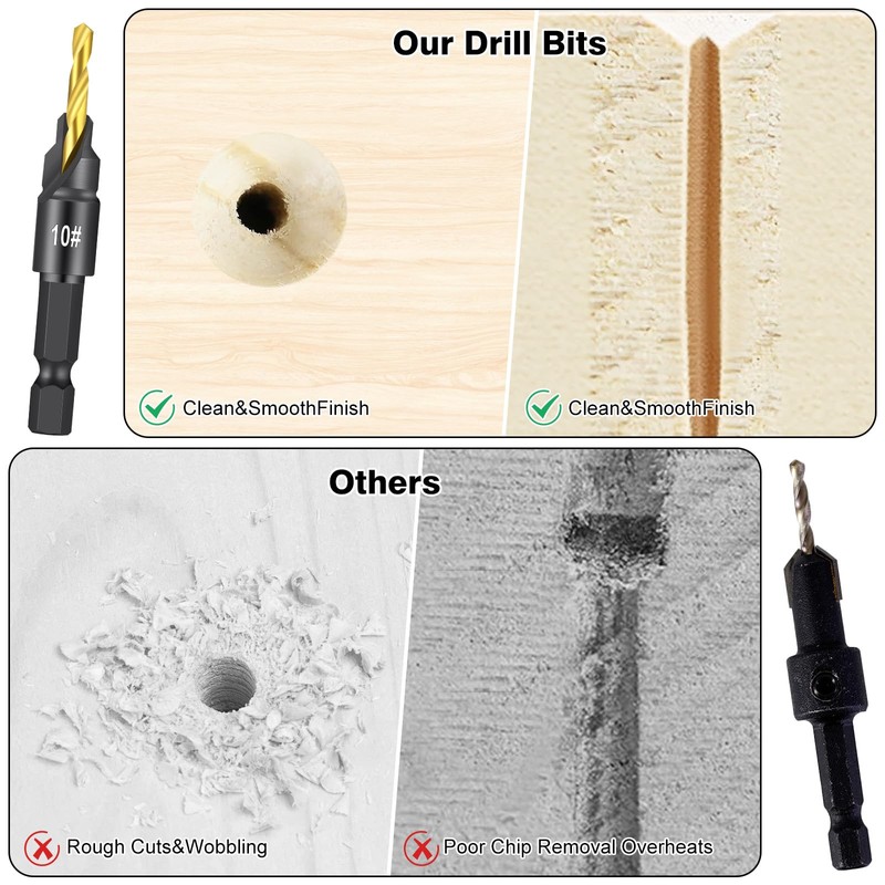 14 Pcs Countersink Drill Bit Set, 5 Wood Drill Bits