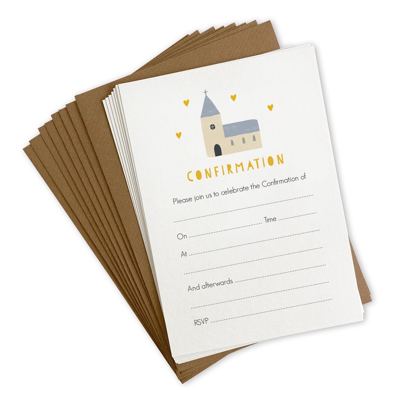James Ellis Pack of 8 Yellow Confirmation Invitations with Envelopes