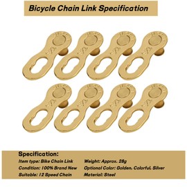 4 Pair Bicycle Chain Links, 12 Speed Bicycle Chain Lock Steel Bicycle Missing Link Bicycle Chain Connector Parts (Golden)