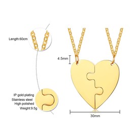 UMtrade Stainless Steel His and Hers Matching Couples Necklaces Puzzle Love Heart Split Pendant Relationship Jewelry Valentine Day Gift