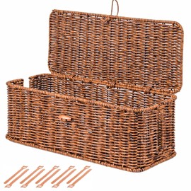 BROWNLILY Cable Management Box, Rattan Style Cord Organizer for Desk Cord Hider Outlet Covers Baby Proofing for Power Strip TV PC Router Charger Under Desk Storage with Lockable Lid and Cable Ties