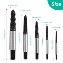 SRJQXH Professional Screw Extractor Set, 5 Pieces, Left Extractor Set, Screw Extractor Kit, Total Quenching Treatment, for Damaged Screws, Pipes, M3-M18