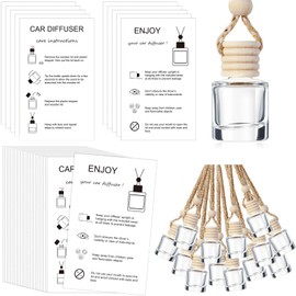 Boao 50 Sets Hanging Car Air Freshener Car Diffuser Bottles with 2 x 3.54 Inch Car Diffuser Instructions Cards for Empty Car Essential Oil Diffuser Bottles(Cylindrical,White Card)