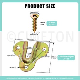 Cimeton 80PCS Keyhole Hangers Single Keyhole Hanging Plate Keyhole Shelf Hanger with Screw Keyhole Picture Hangers for Wall Mounting Coat Rack(Colored Zinc)