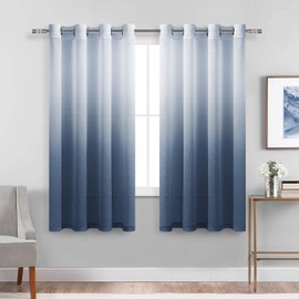 DWCN Faux Linen Ombre Sheer Curtains - Semi Voile Grommet Top Curtains for Bedroom and Living Room, Set of 2 Gradient Window Curtain Panels, 52 x 63 Inch Length, Denim Blue