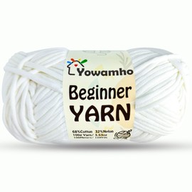 Yowamho Yarn for Crocheting & Knitting, 100g Cotton Yarn for Beginners with Easy-to-See Stitches,100m (109yds) Worsted Soft Cotton-Nylon Blend Yarn, White.
